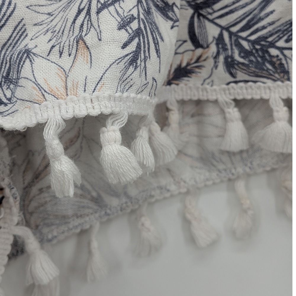 Boho Festival Rewash Tassel Hem Paperbag Belt Blue Ivory Linen Blend L Shorts - Picture 7 of 9